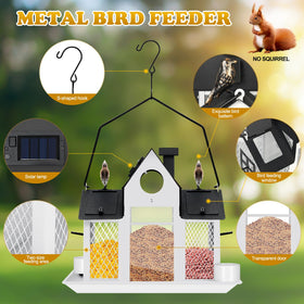 YYWMWM solar bird feeder solar-light-on demonstrates ambient lighting for evening garden ambiance.