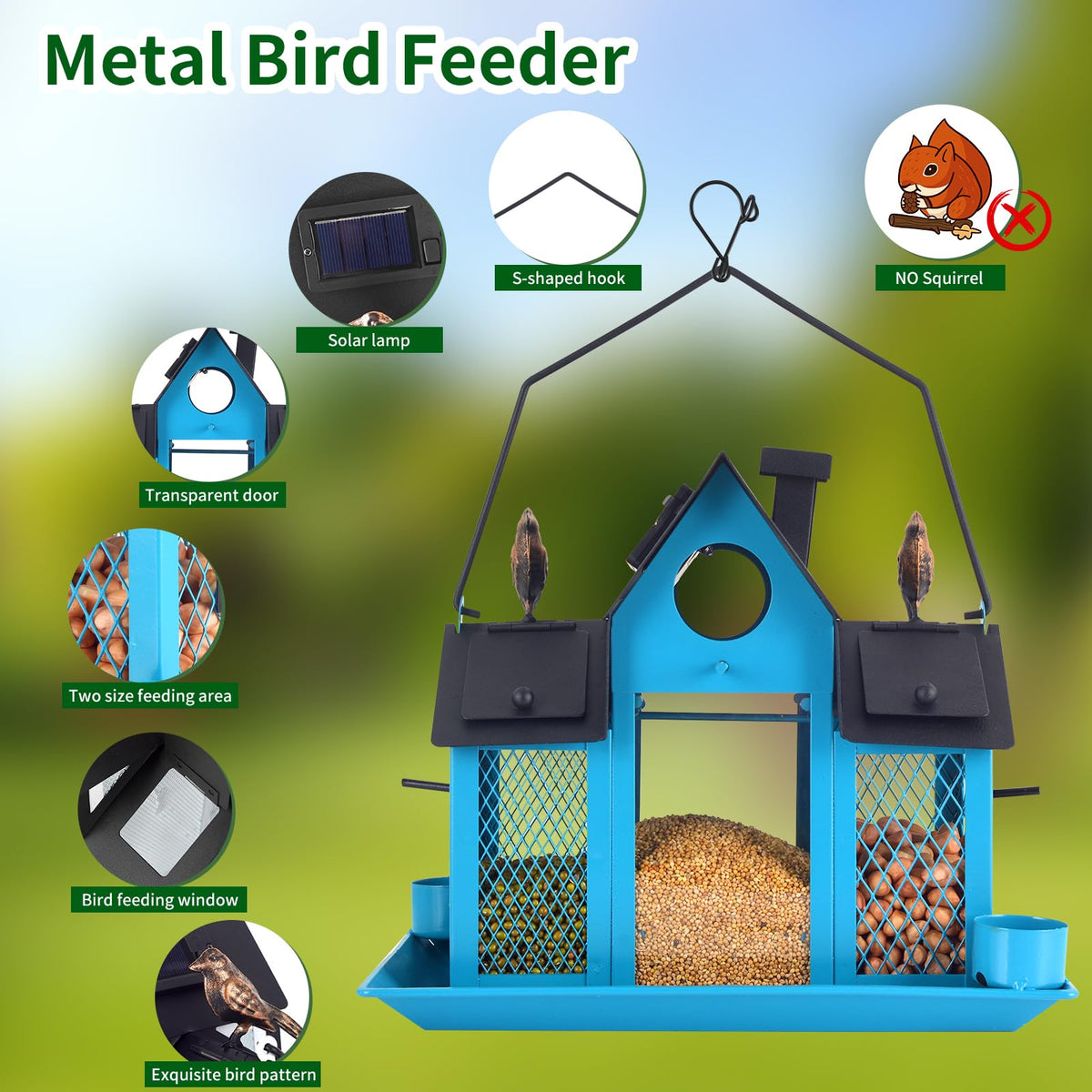 YYWMWM squirrel-proof metal construction protects seed from chewers.
