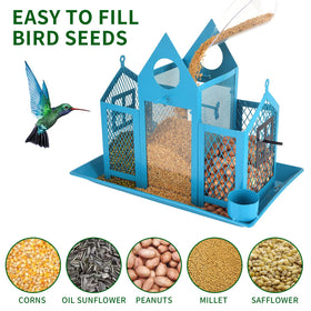 YYWMWM three-compartment design enables separate seed types for birds.