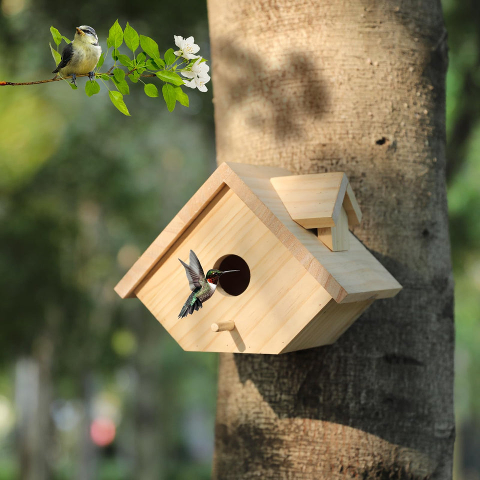 YYYUAN cedar outdoor bird house with durable weather-ready finish for year-round use