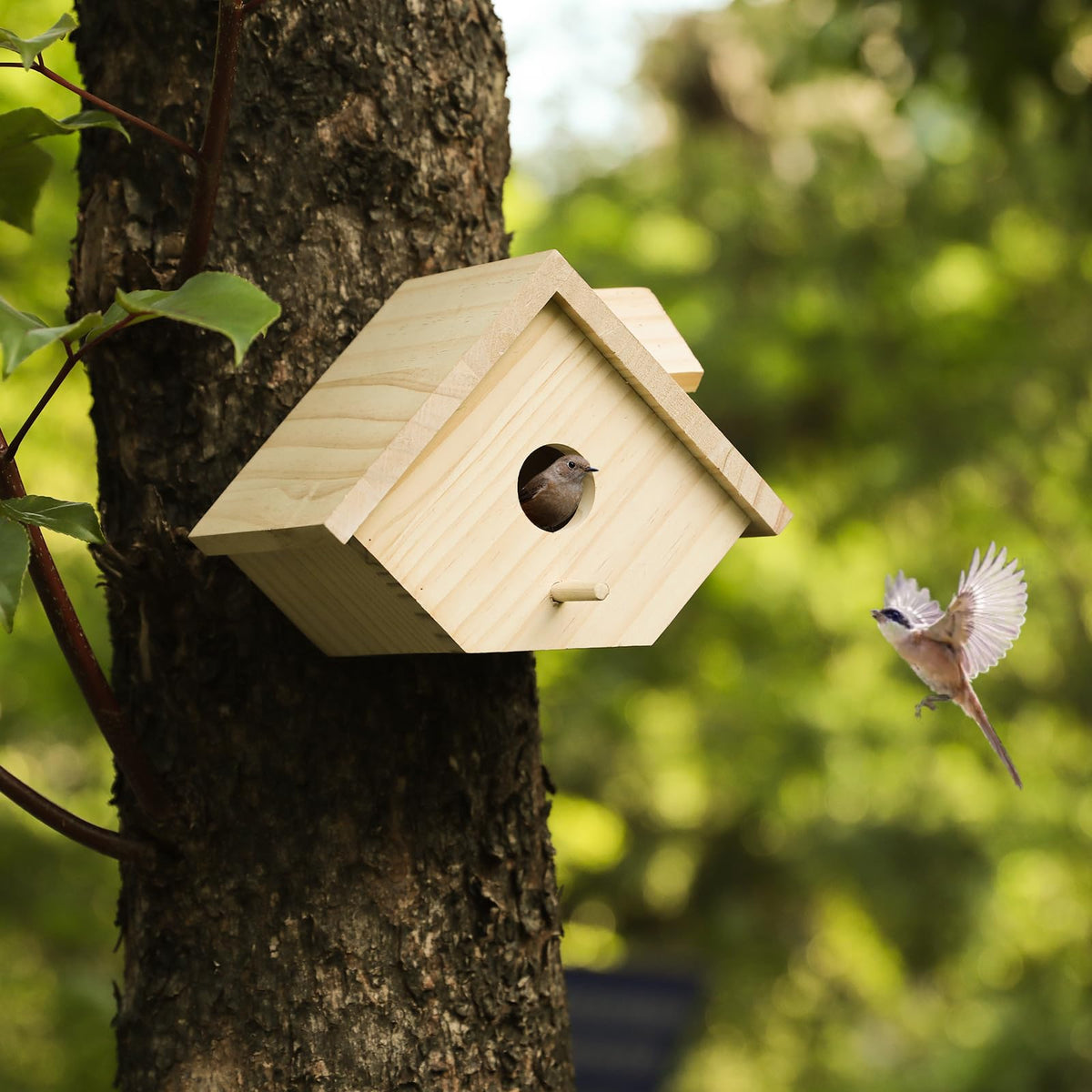 YYYUAN rustic wooden bird house adds charm to a garden setting