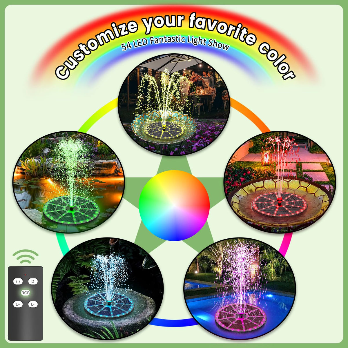 Yzert 54LED lights provide colorful night-time ambiance for outdoor spaces.