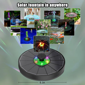 Yzert fountain displays colorful LED lights for an evening water feature.