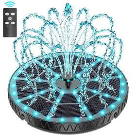 Yzert remote-control solar fountain showing adjustable height for customizable garden water display.