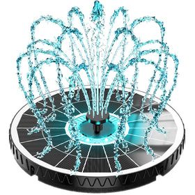 Yzert remote solar fountain with glass panel showcases vibrant jets for garden illumination.