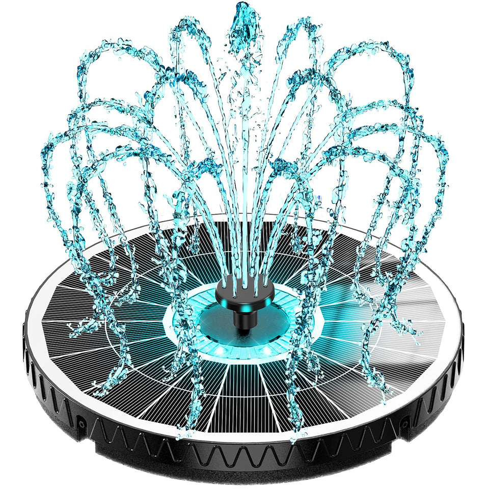 Yzert remote solar fountain with glass panel showcases vibrant jets for garden illumination.