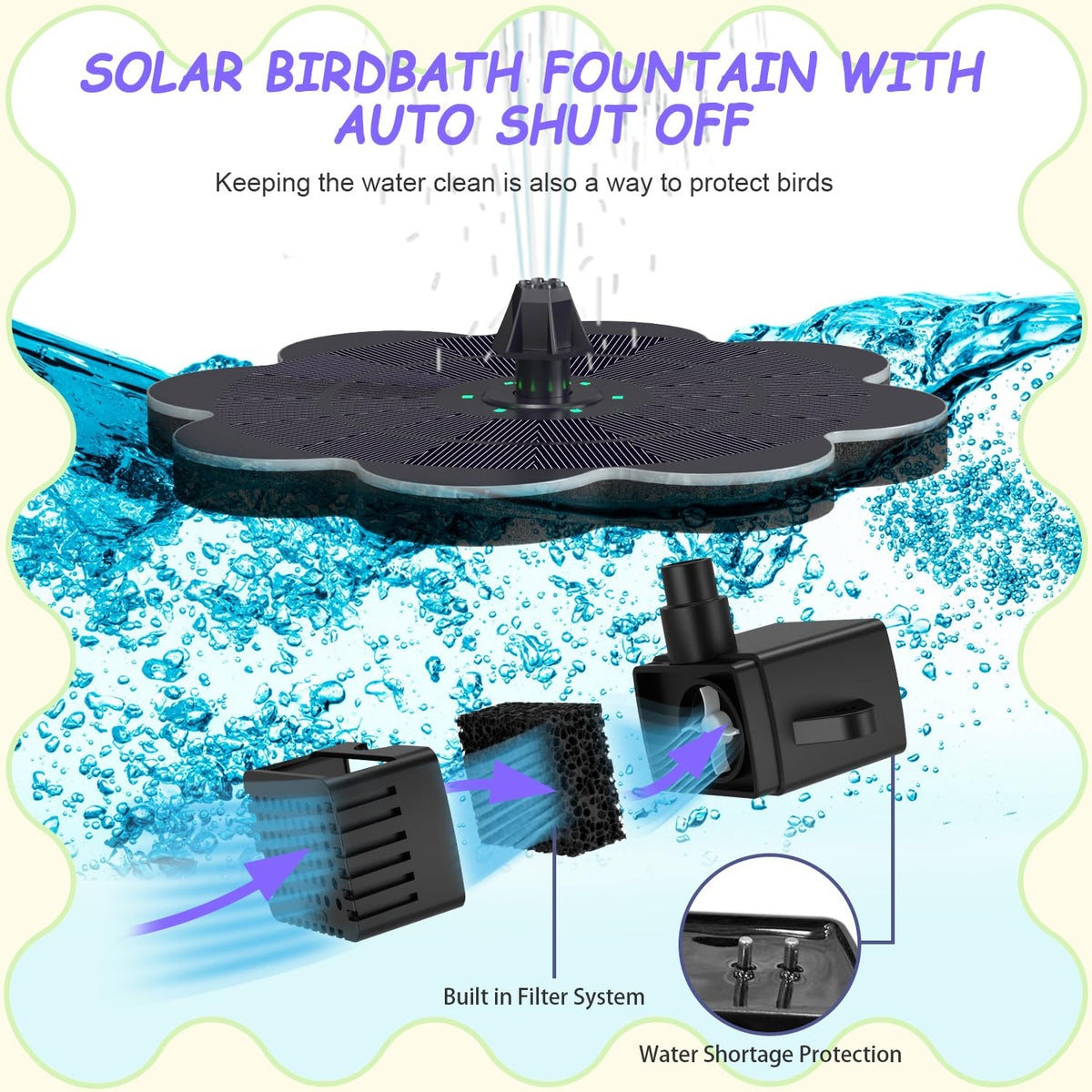 Yzert fountain demonstrates 2000mAh battery powering night spray