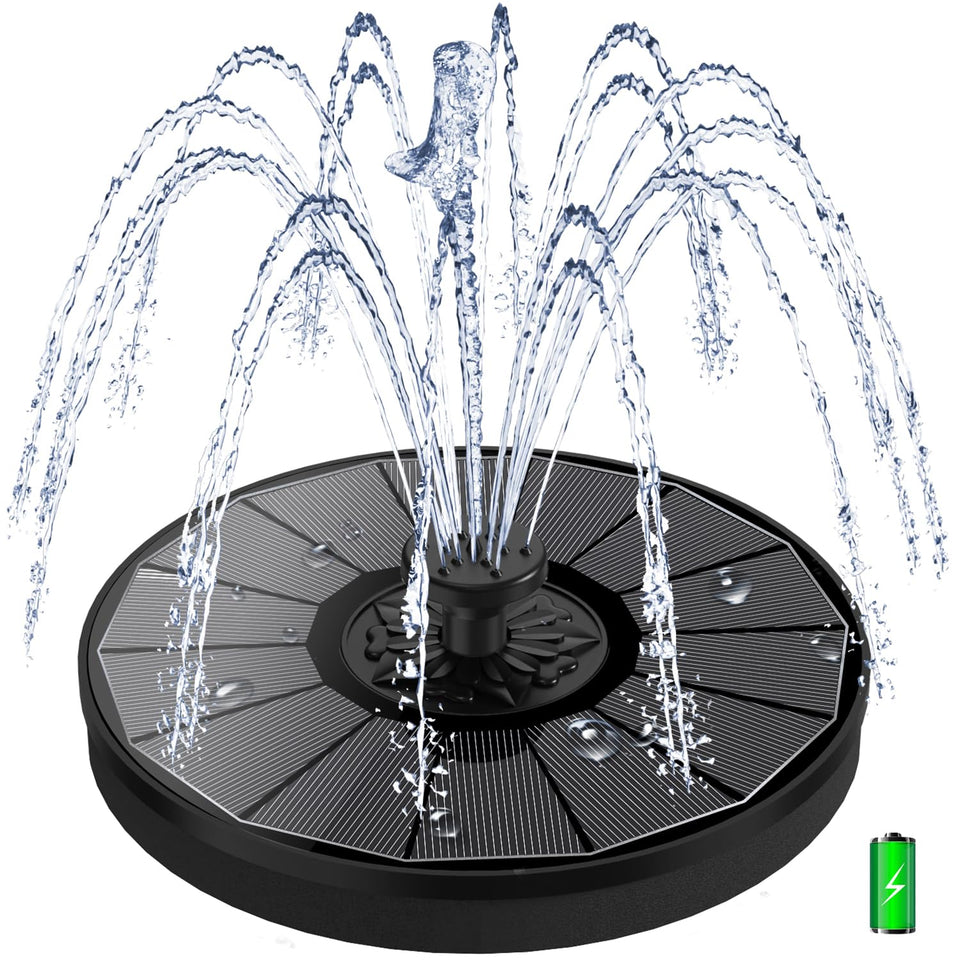 Yzert solar fountain with 2000mAh backup powering steady spray on cloudy days