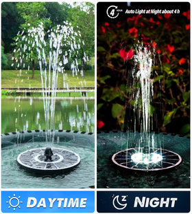 Yzert solar fountain 8-nozzle setup demonstrates varied spray patterns for garden charm