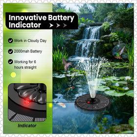 Yzert solar fountain anti-drift design with fixed rods keeps spray contained in the birdbath.
