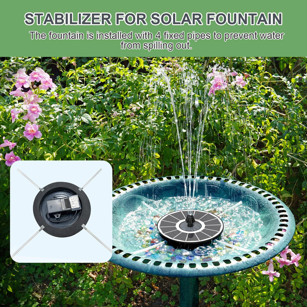 Yzert anti-drift stabilization keeps water contained for cleaner basins.