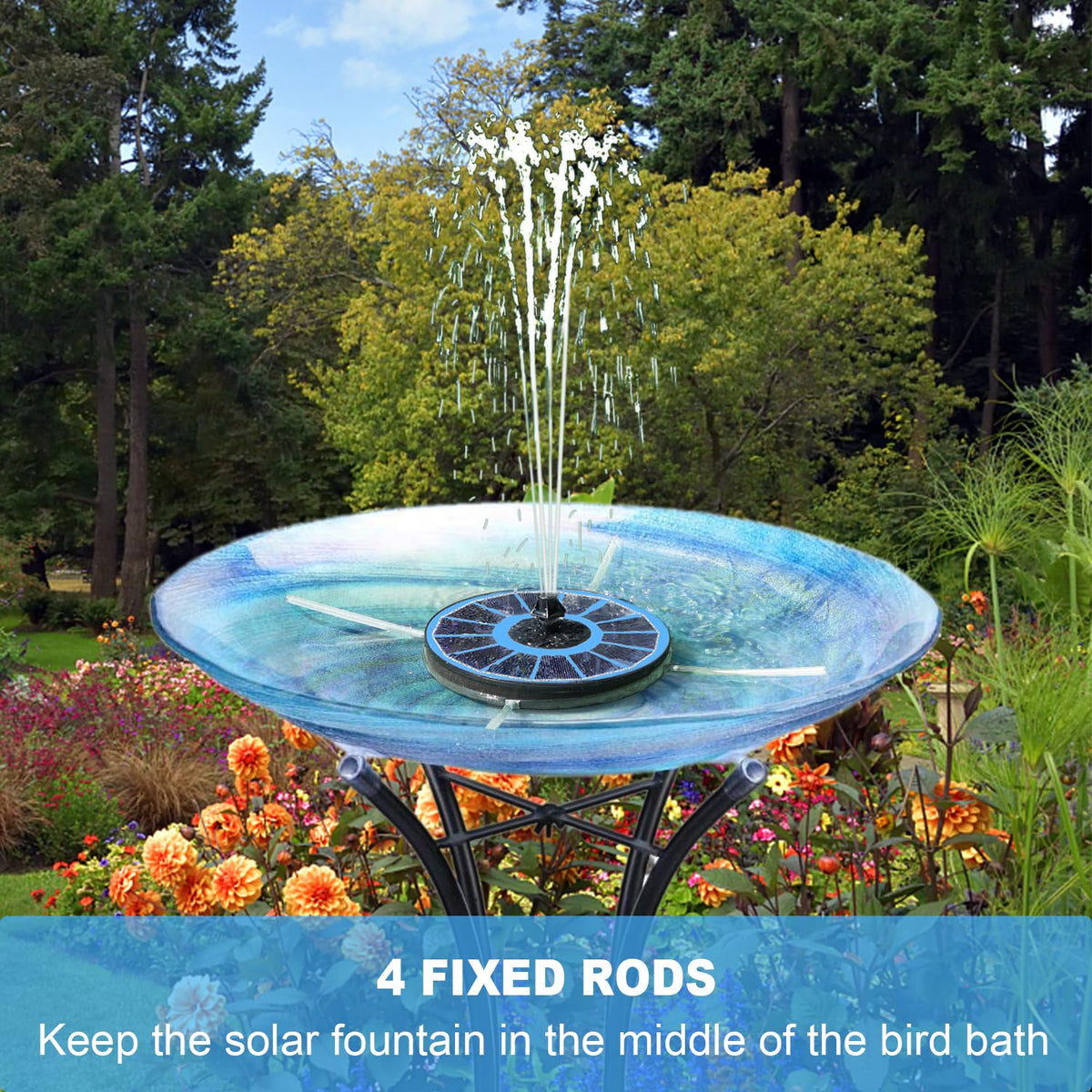 Yzert battery backup operates during cloudy days for continuous fountain action.