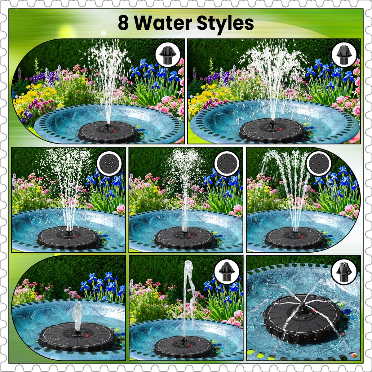 Yzert solar fountain battery-indicator LED shows charge status for reliable operation.