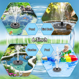 Yzert solar fountain suited for bird baths, ponds, and gardens.