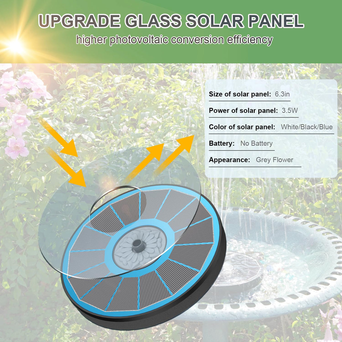 Yzert solar fountain blue flower design adds elegant ornament while circulating water for birds.