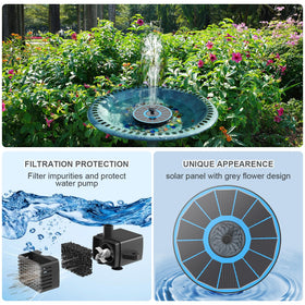 Yzert solar fountain blue interchangeable nozzles spark creative spray patterns attracting birds.