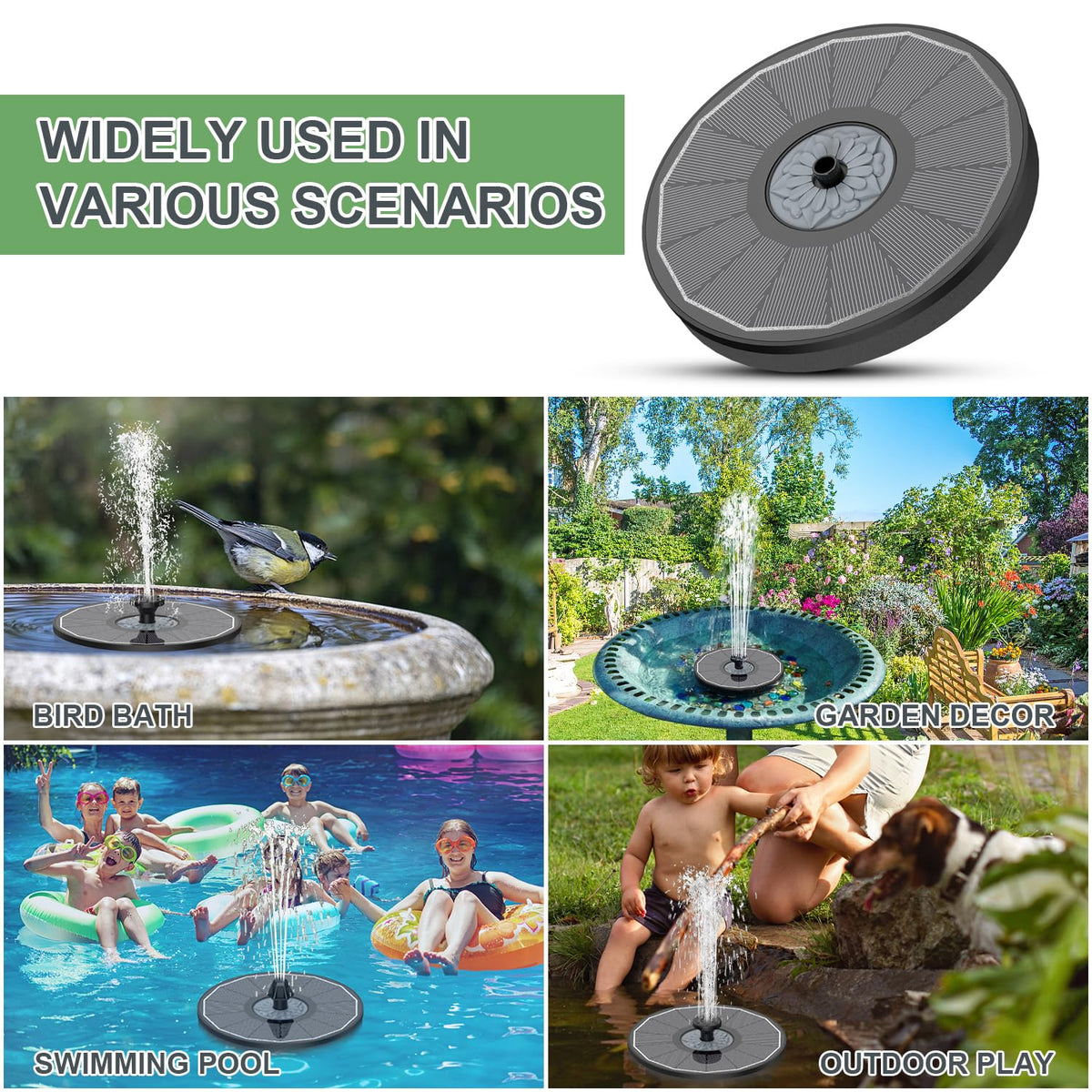 Yzert Solar Fountain built-in filtration maintains clear water with simple maintenance.