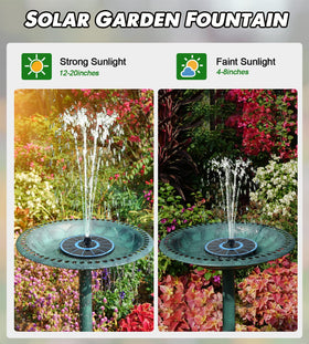 Yzert solar fountain fixed rods stabilizing the spray around a bird bath