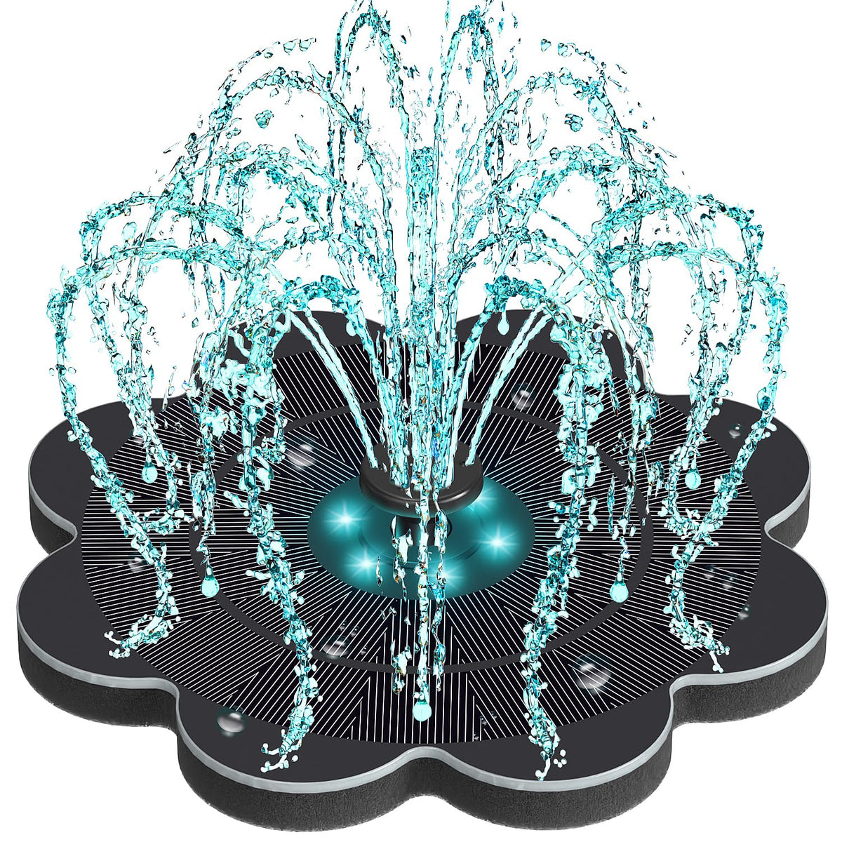 Yzert solar fountain with flower shape LEDs lighting a garden scene