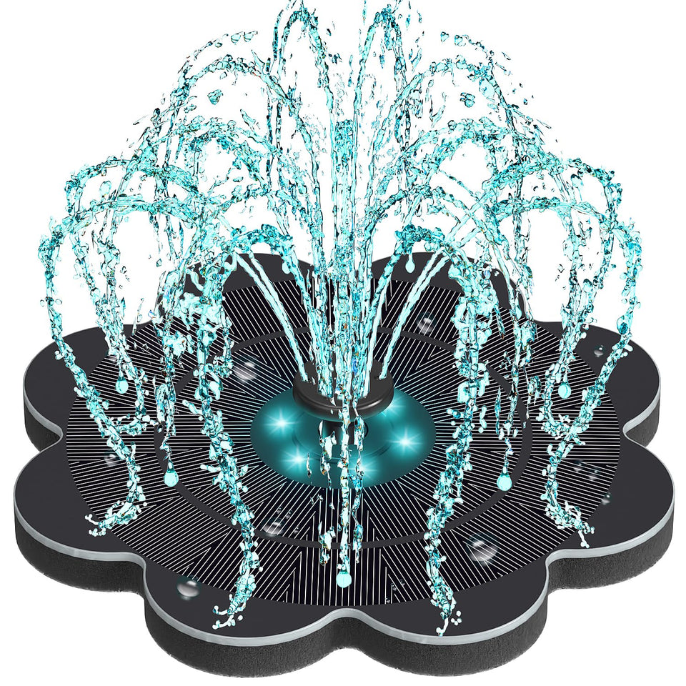 Yzert solar fountain with flower shape LEDs lighting a garden scene