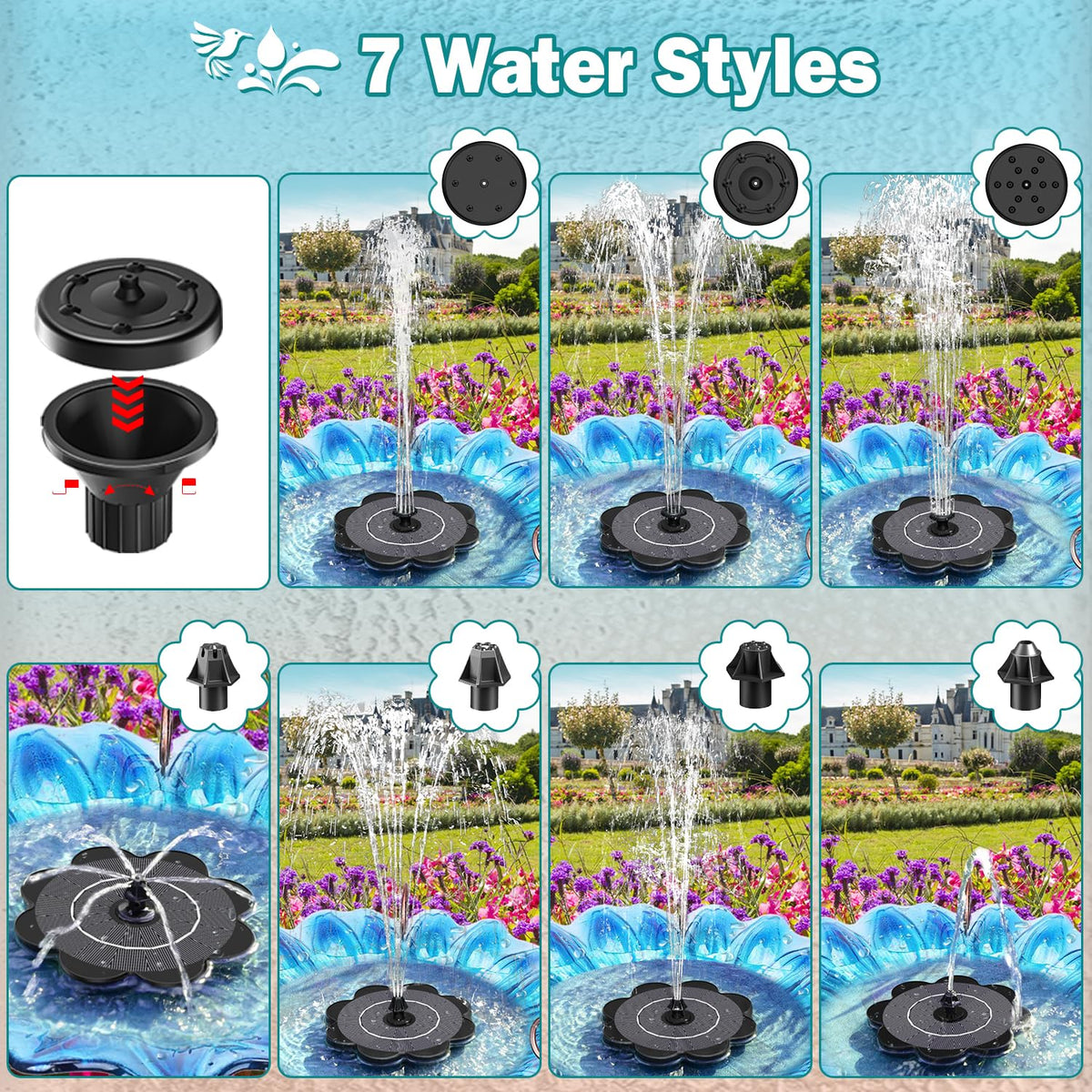 Yzert fountain features four fixer rods for centered spray in a 20-inch bath