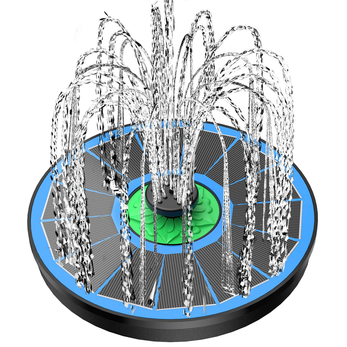 Yzert solar fountain full glass panel shimmers with efficient water flow.