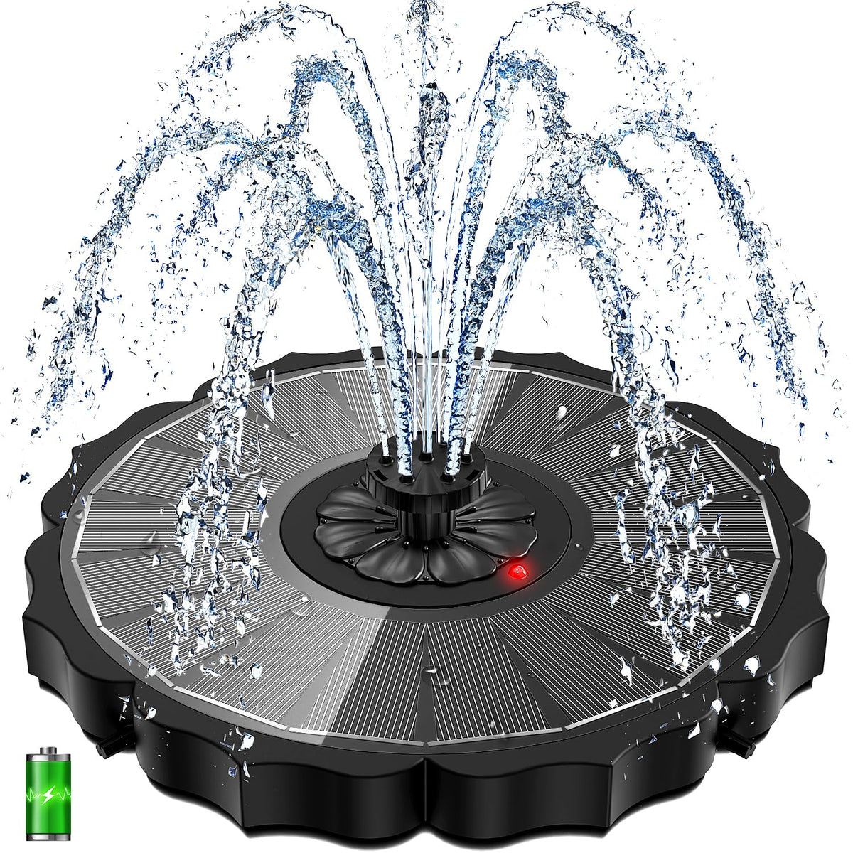 Yzert solar fountain glass flower overview in outdoor setting for a tranquil water feature.