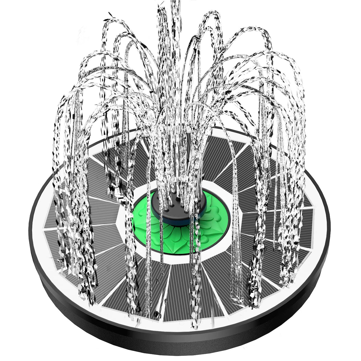 Yzert solar fountain with glass panel and green flower for a bright bird bath display.
