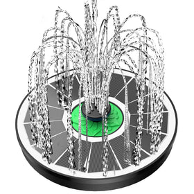 Yzert solar fountain with glass panel and green flower for a bright bird bath display.