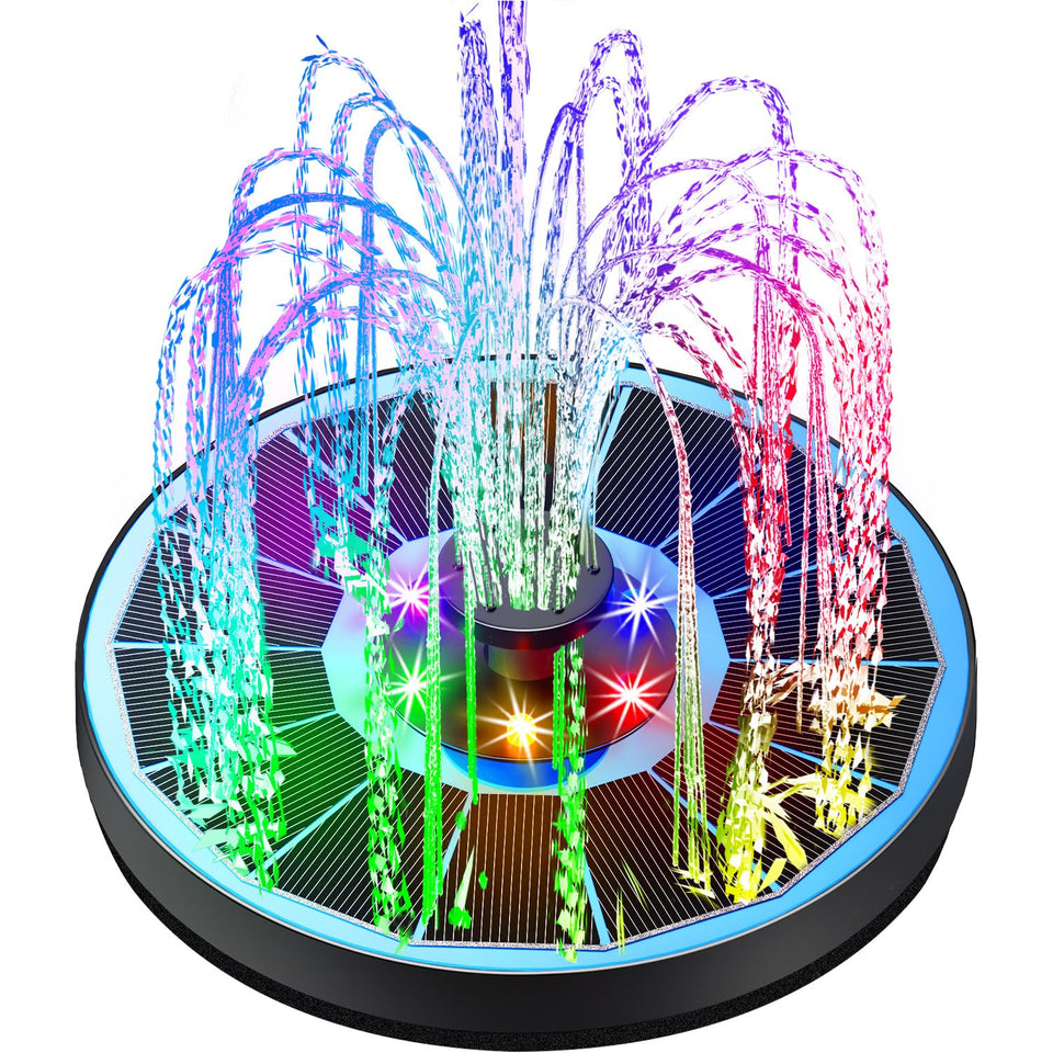 Yzert solar fountain with glass panel showing a bright, energy-efficient display