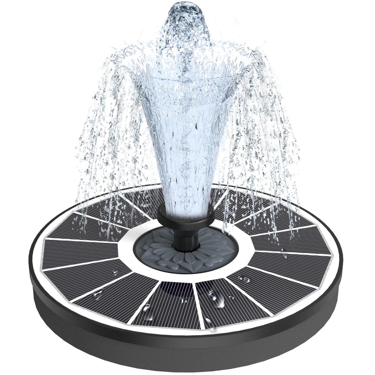 Yzert solar fountain with glass panel provides steady flow in direct sunlight.