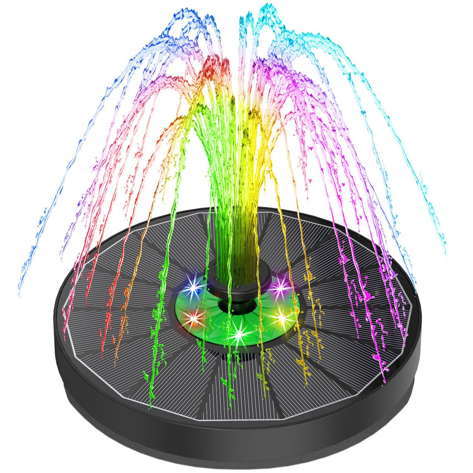 Yzert solar fountain with green flower and LEDs brightens the garden ambiance.