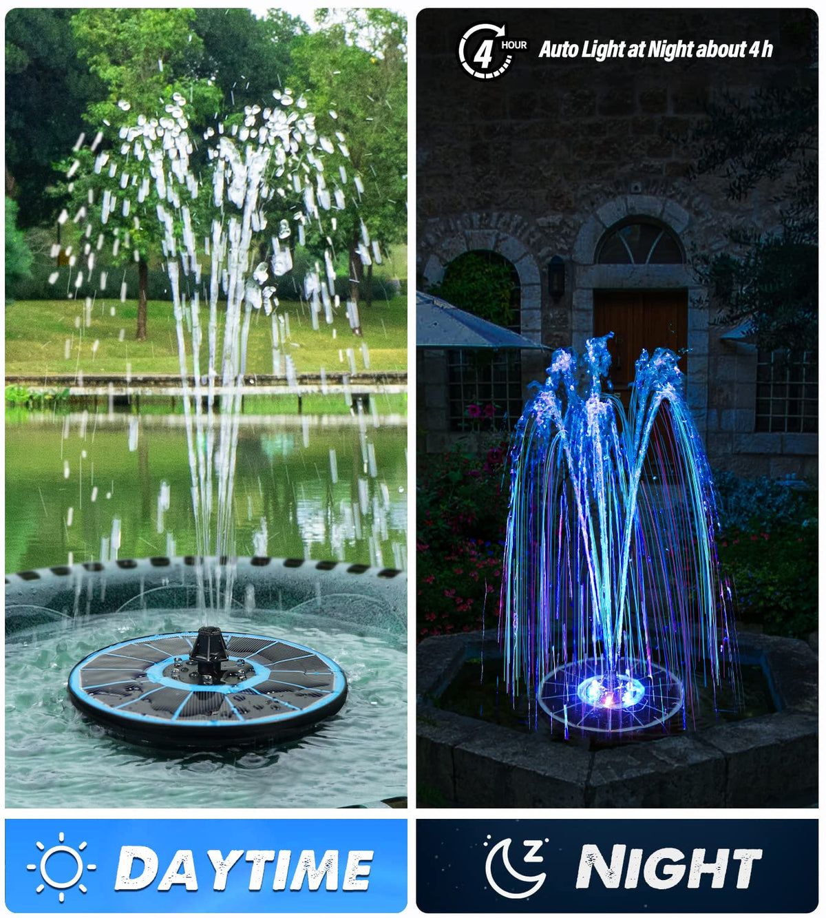 Yzert solar fountain setup in garden suitable for ponds and patios
