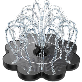 Yzert Solar Fountain with petal glass panel blending into garden flowers