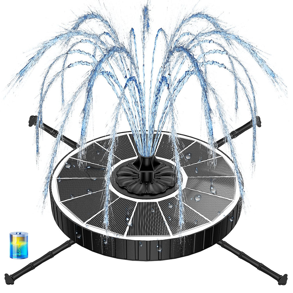Yzert Solar Fountain with 270° rotating rods installed in a sunny bird bath.