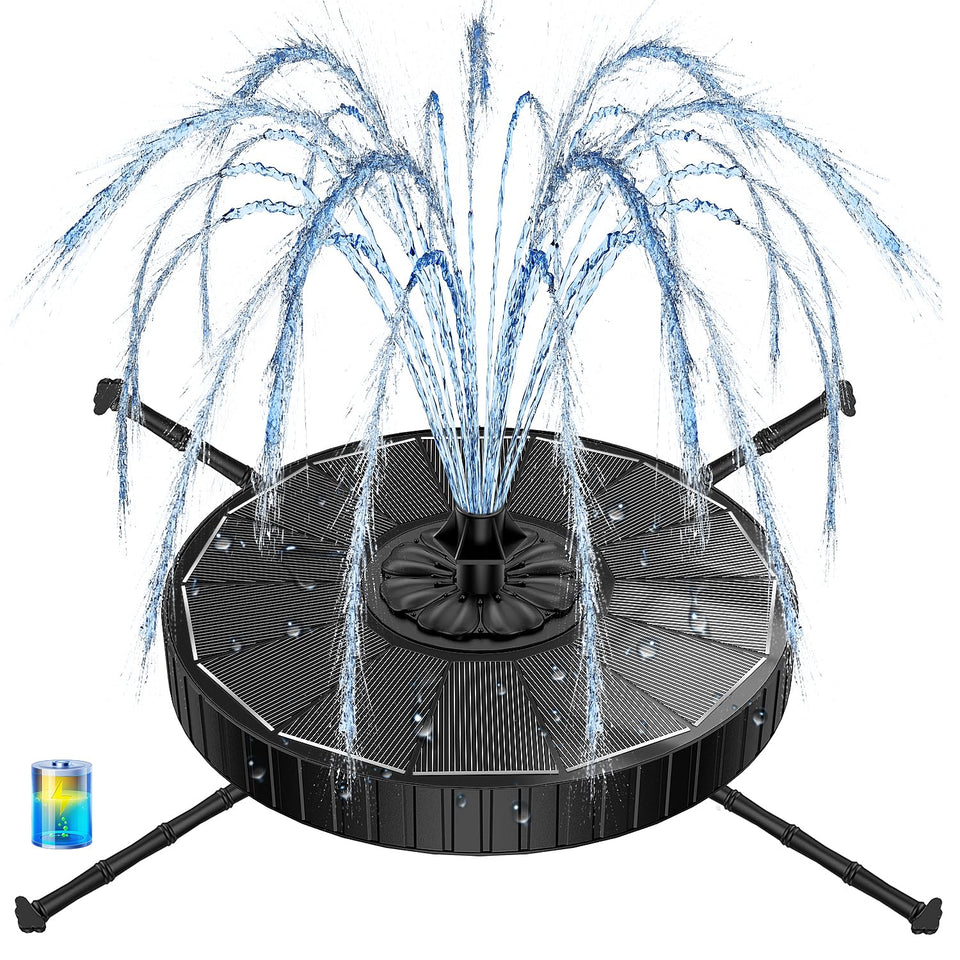 Yzert solar fountain with rotating rods for adjustable bird bath appeal