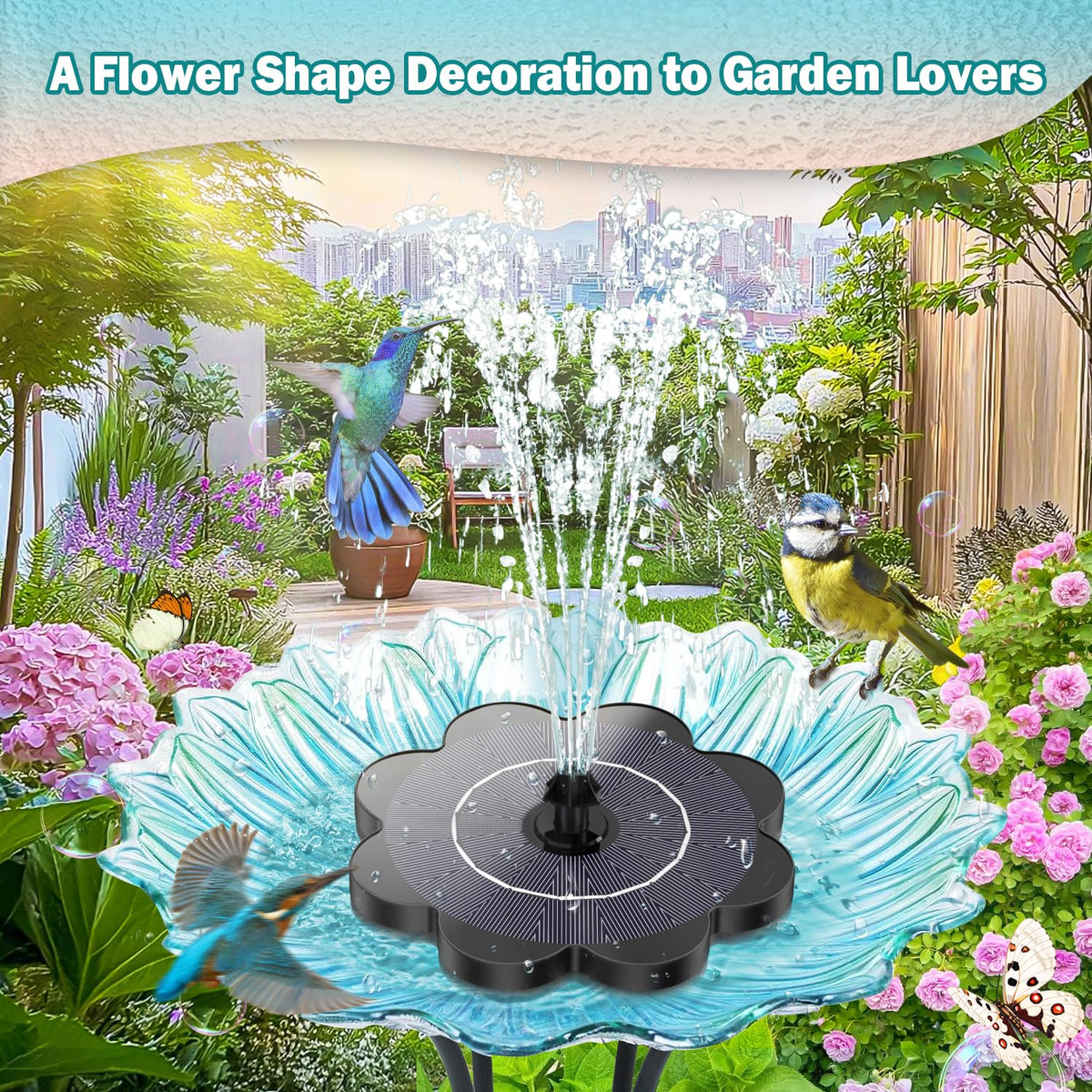 Yzert fountain showcasing seven-nozzle spray patterns for ponds and baths