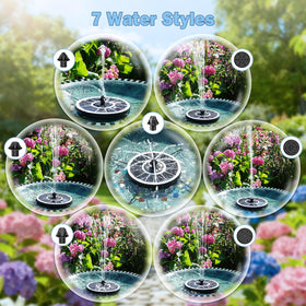 Yzert Solar Fountain features seven nozzles for diverse spray patterns.