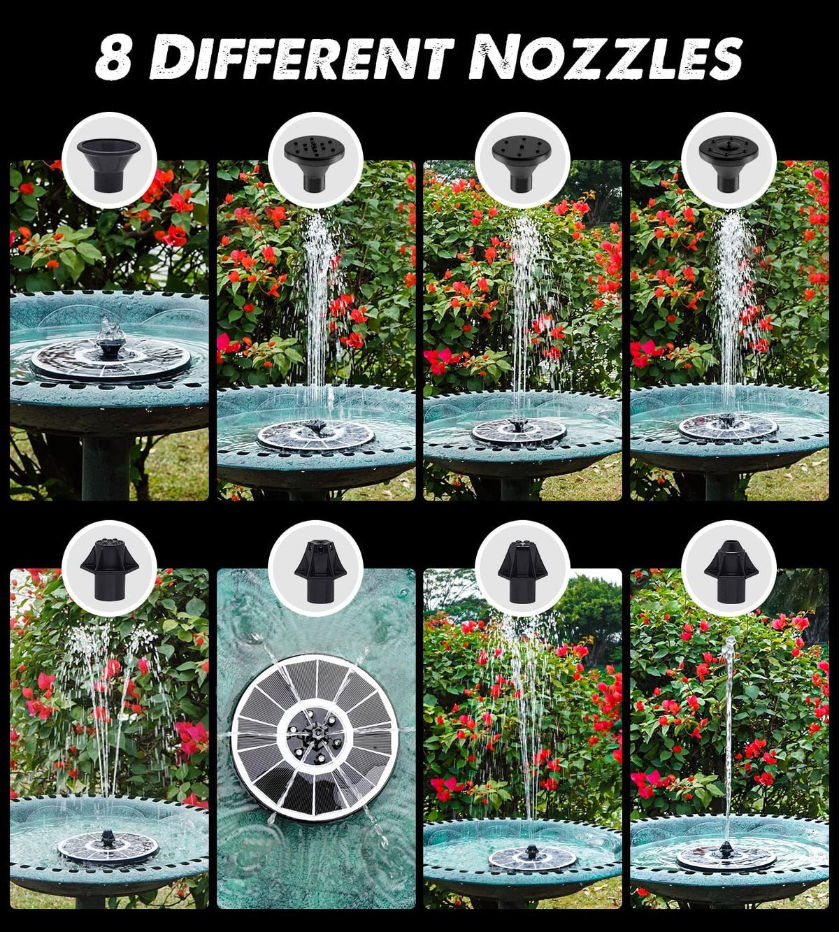 Yzert solar fountain white LED lights illuminate night water features beautifully