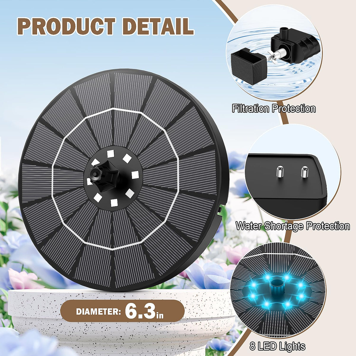 Yzert fountain with stable fixing pipes prevents water spray beyond the bath