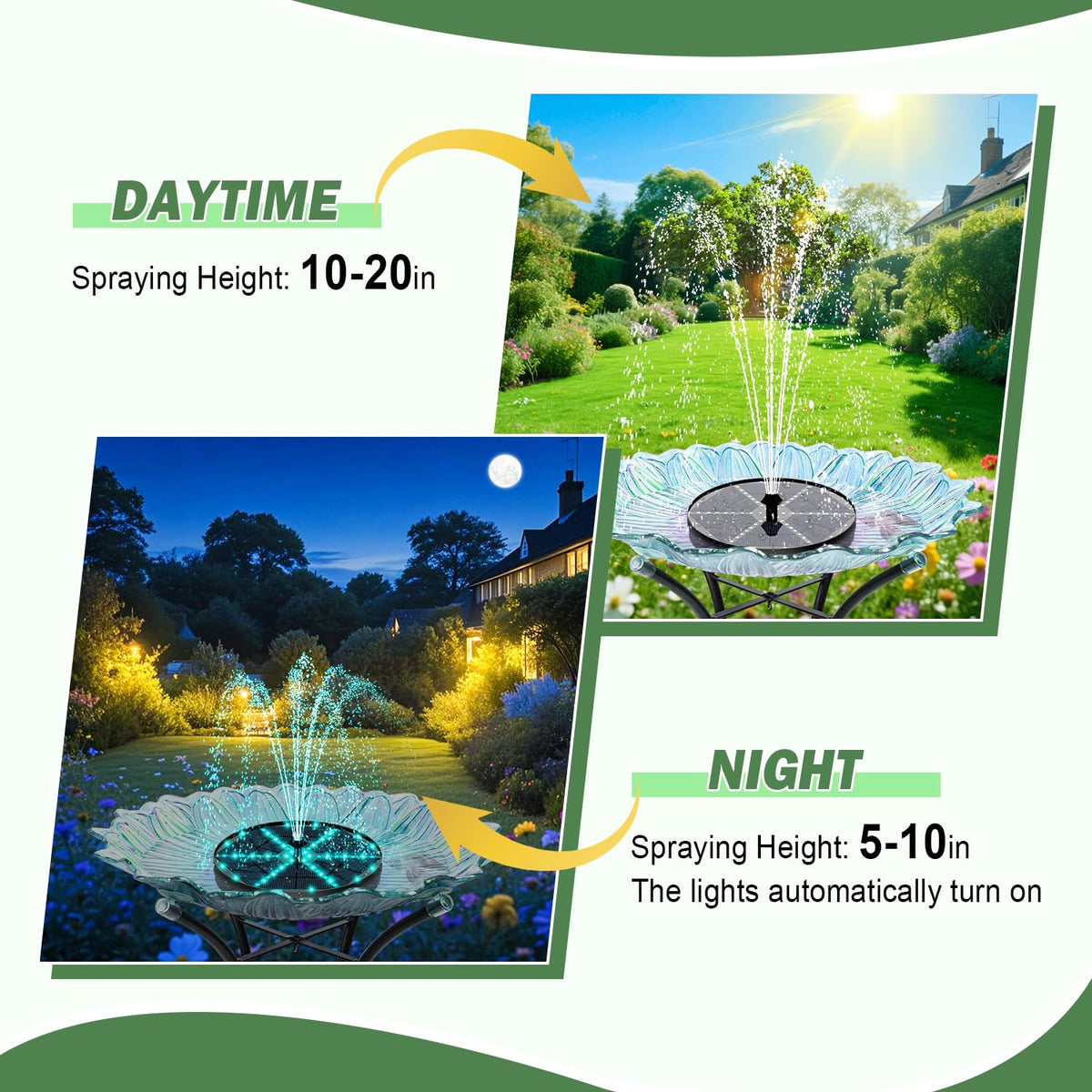 Yzert fountain with seven nozzles for customizable spray patterns.