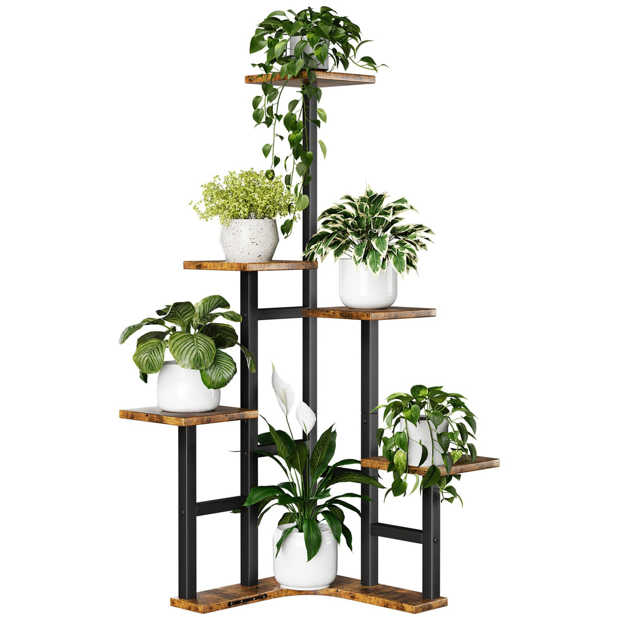 Yzosvki corner plant stand 6-tier front view shows space-saving plant display.