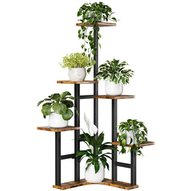 Yzosvki corner plant stand 6-tier front view shows space-saving plant display.