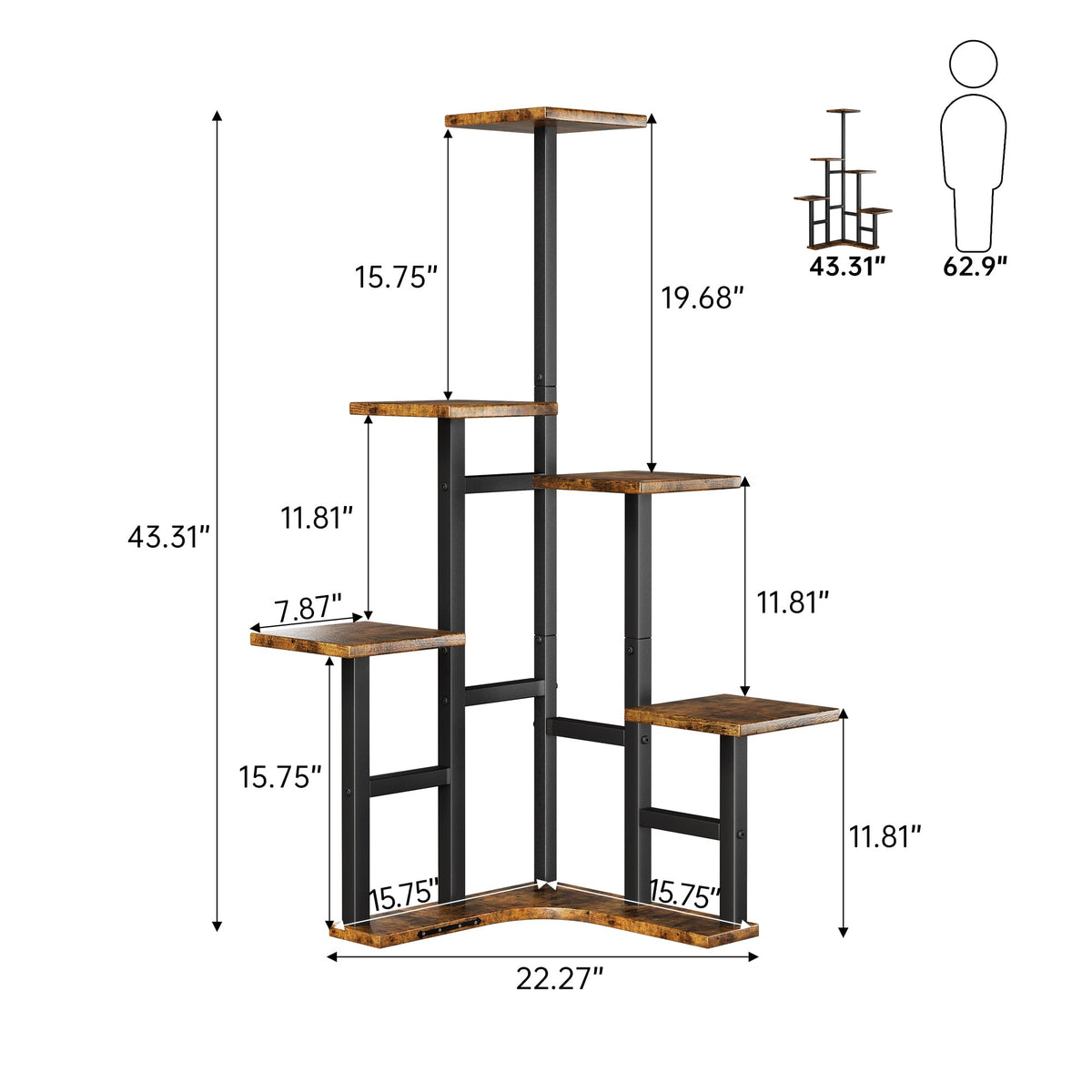 Yzosvki corner plant stand packaging view emphasizes easy assembly.