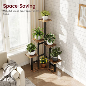 Yzosvki corner plant stand rustic brown shelves add warm industrial charm.