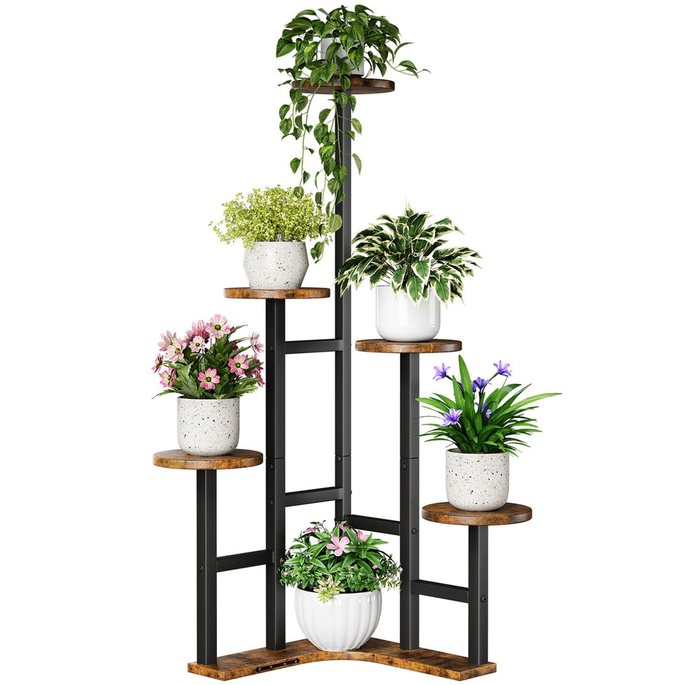 Yzosvki corner plant stand with six-tier display for organized indoor gardening.