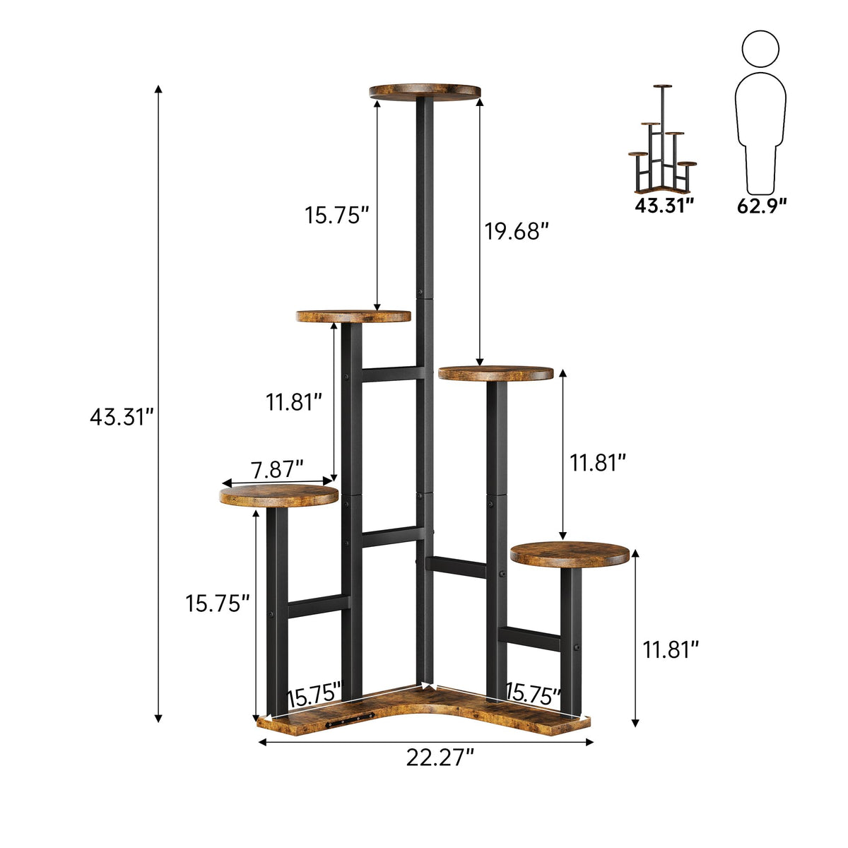Yzosvki corner plant stand with black metal frame suits any decor.