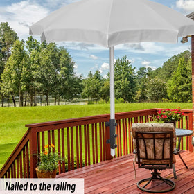 YZZHAJ balcony rail umbrella holder provides space-saving shade solution.