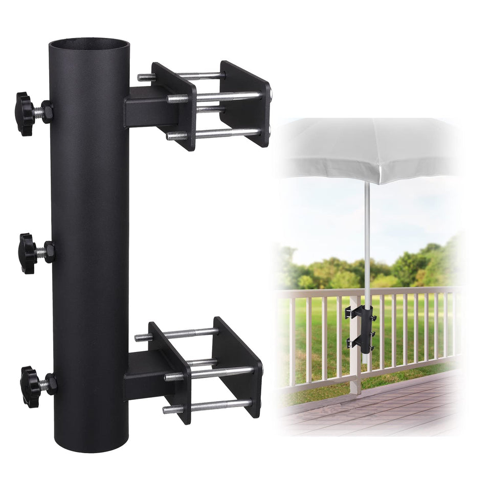 YZZHAJ patio umbrella holder with heavy-duty clip stand offering stable shade on deck.