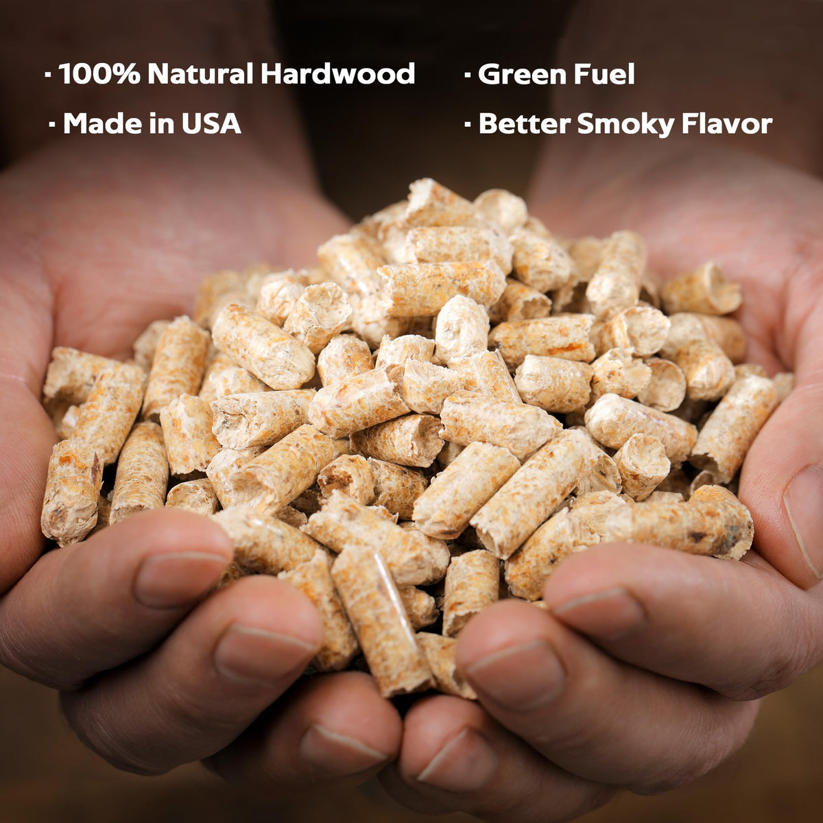 Close up of Z GRILLS Hickory pellets texture for consistent burn quality.